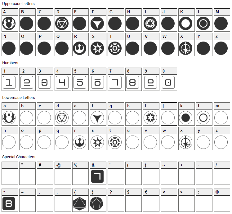 dPoly Imperial Font Character Map