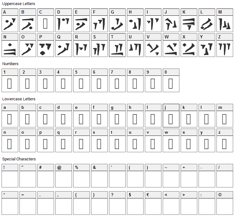 Draconiano Font Character Map