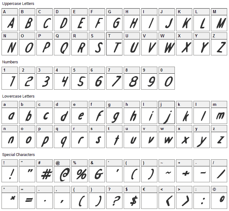 Drafting Table Font Character Map