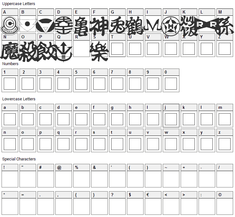 Dragon Ball Font Character Map