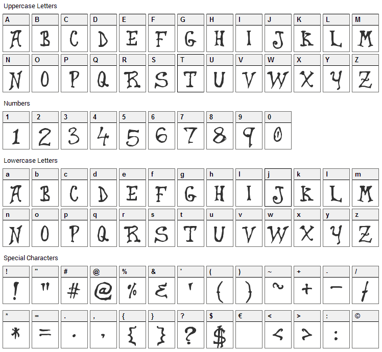 Dragon Harbour Font Character Map