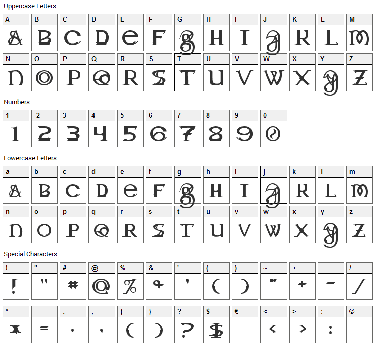 Dragon Master Font Character Map