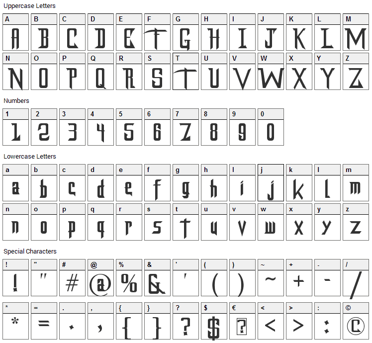 DragonForce Font Character Map