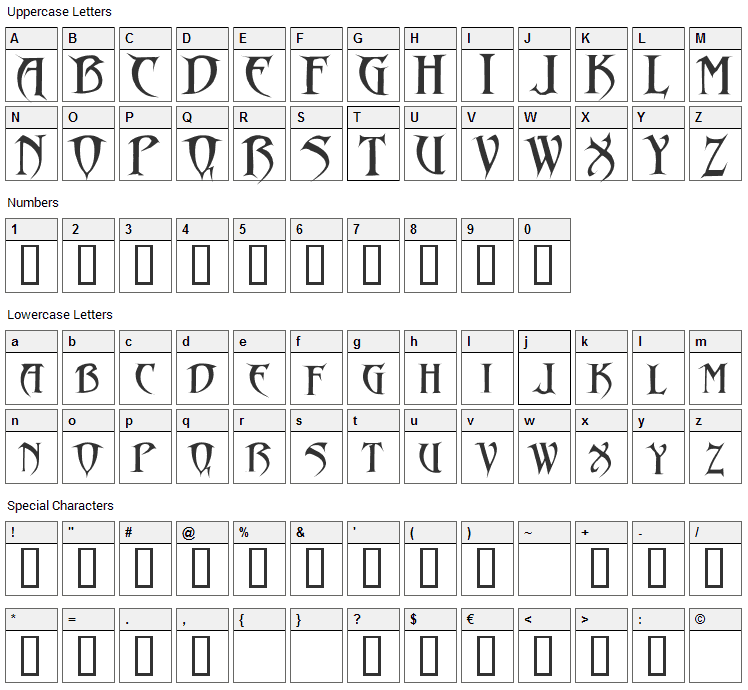 Drakon Font Character Map