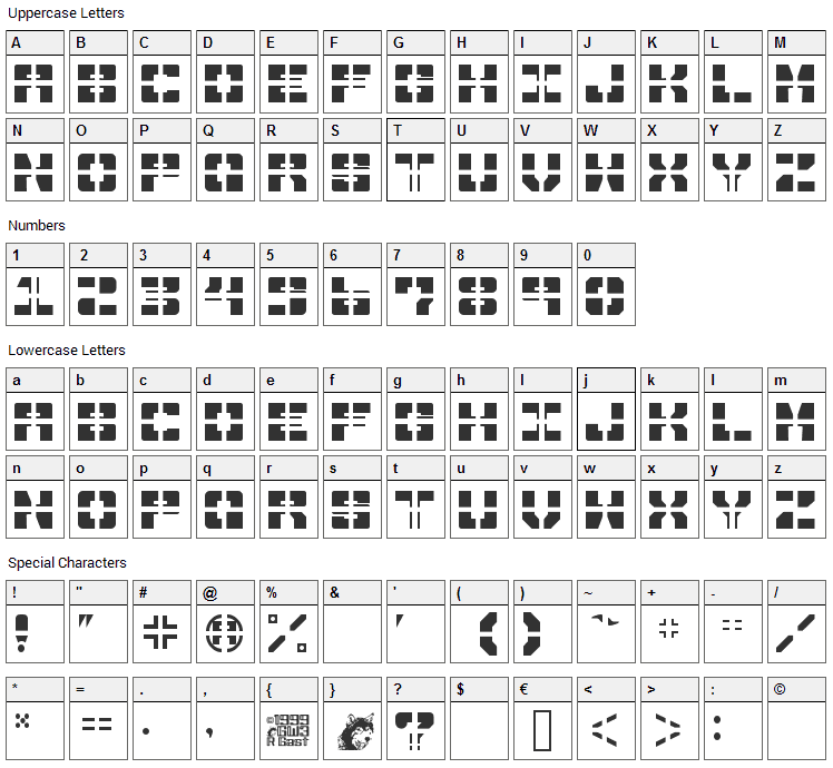 Drawn and Quartered Font Character Map