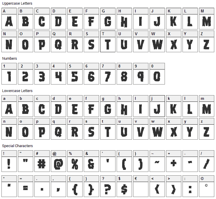 Dread Ringer Font Character Map