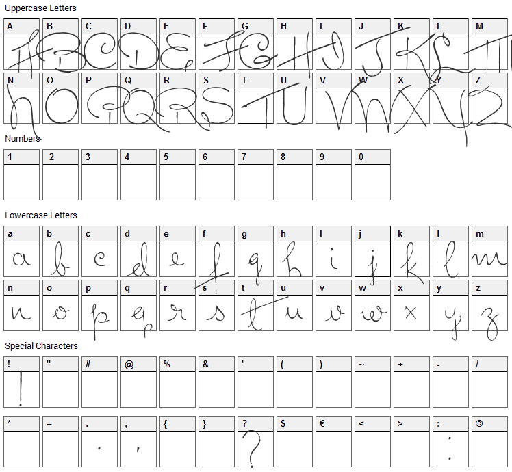 Dreamer Font Character Map