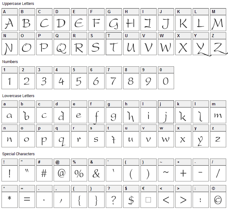 DreamerOne Font Character Map