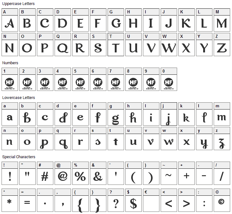 Dreamwood Font Character Map