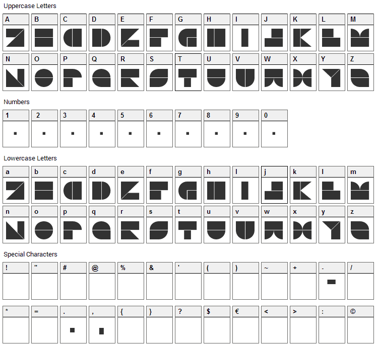 Drebiek Font Character Map