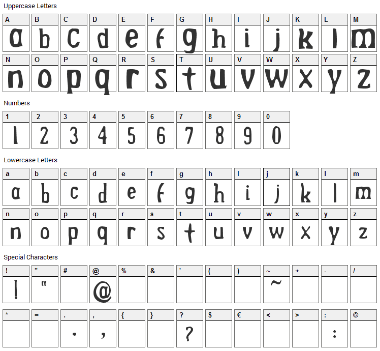 Drek Font Character Map