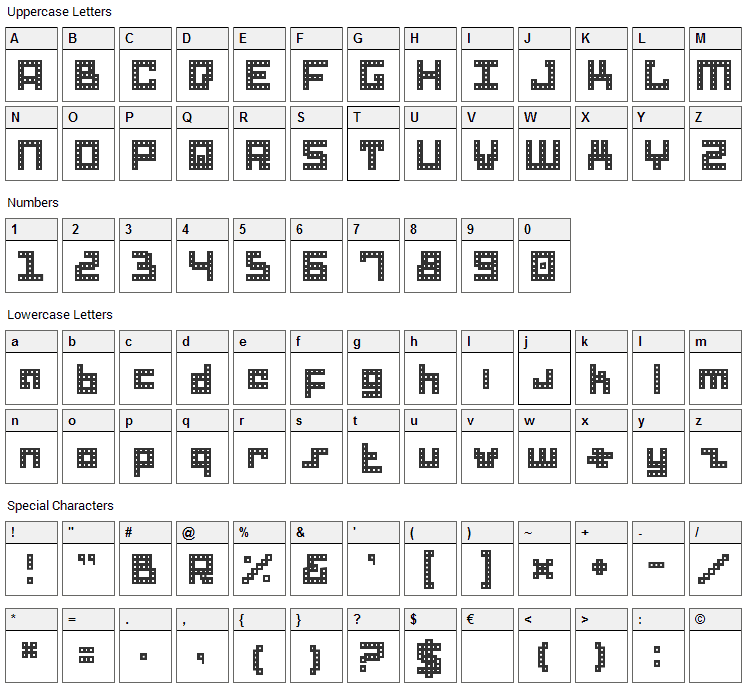 Drid Herder Bitmap Font Character Map