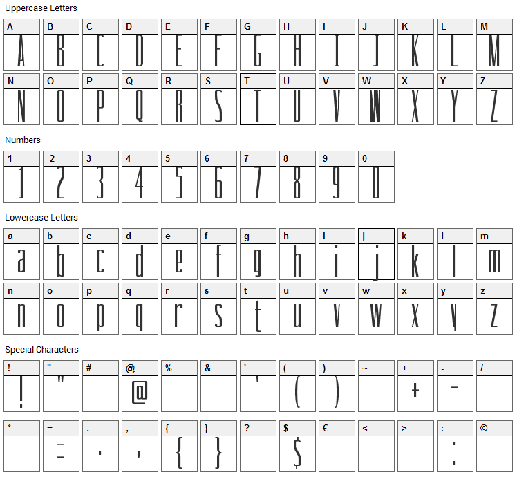 Drinking Font Character Map