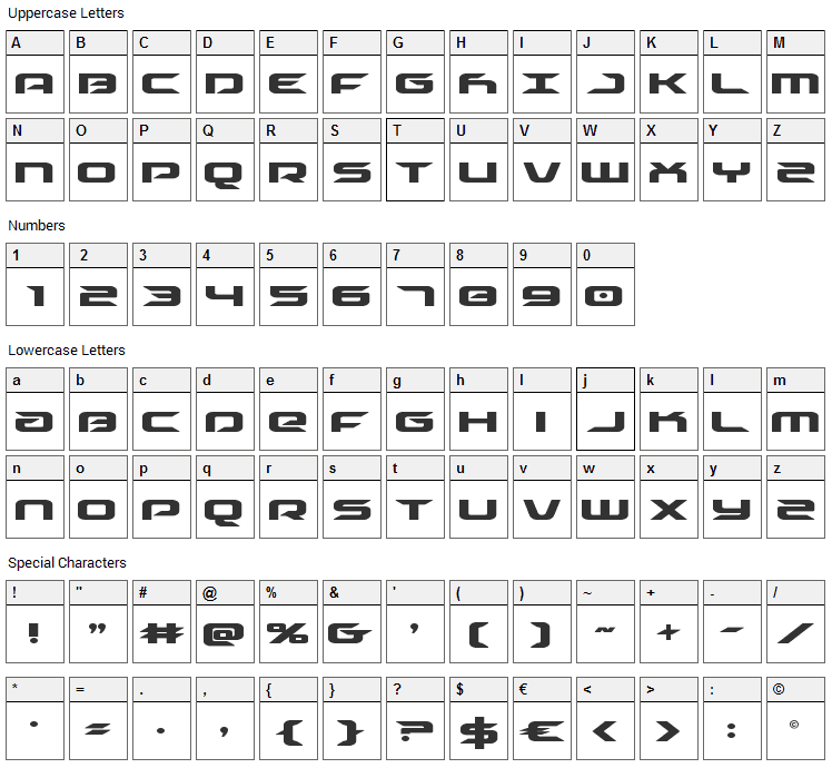 Drive Font Character Map