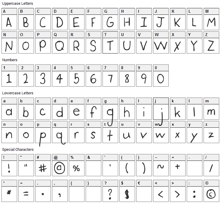 Driving Me Sane Font Character Map