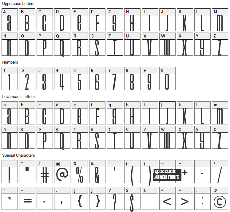 Droid Font Character Map