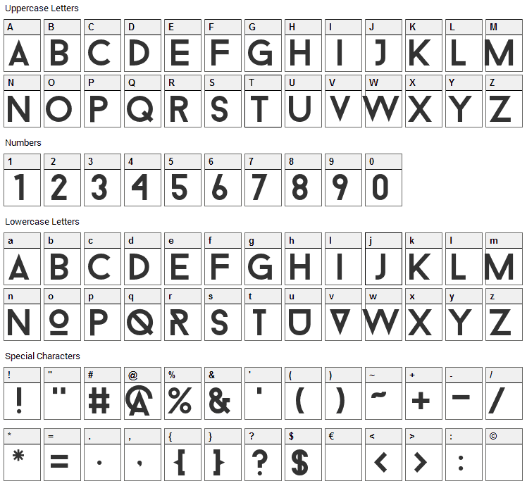 Droidiga Font Character Map