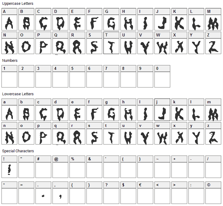 Droopy Poopy Font Character Map