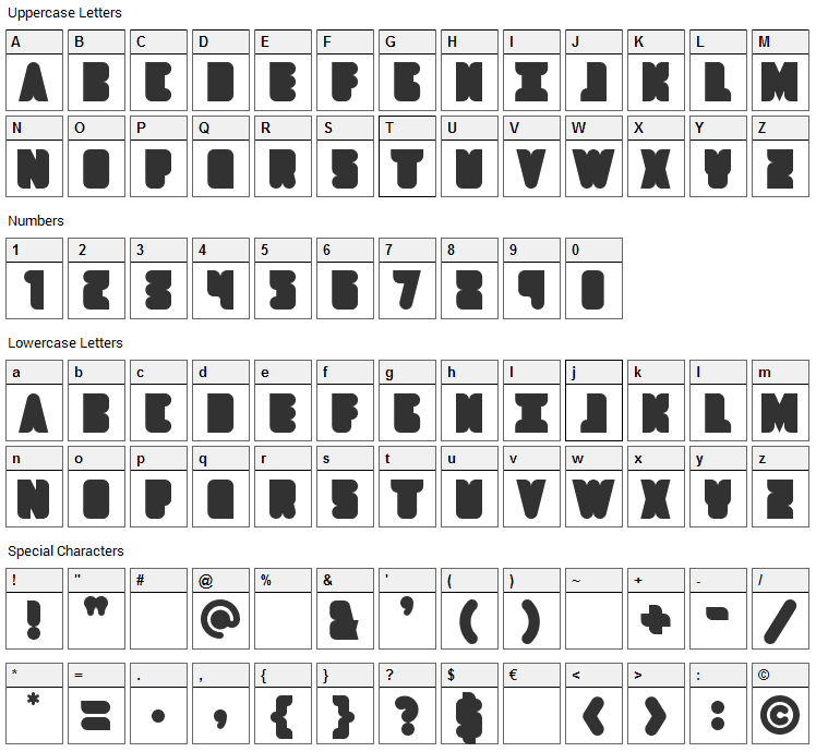 Dropship Font Character Map