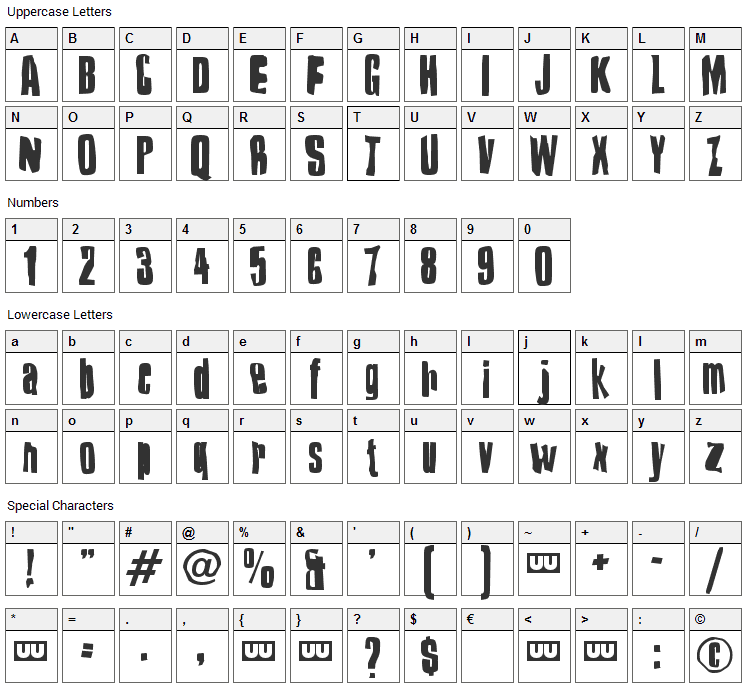 Druillet Font Character Map