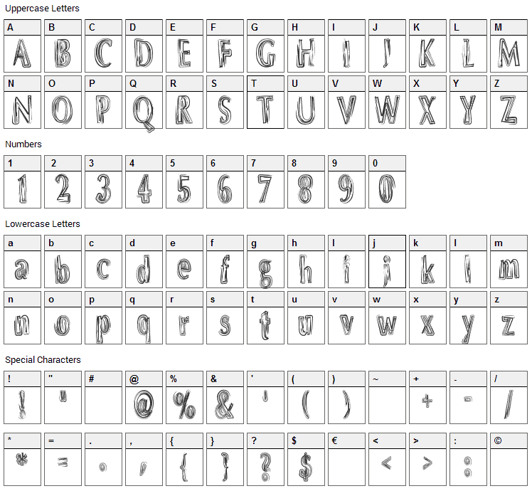 DS Brushes Font Character Map