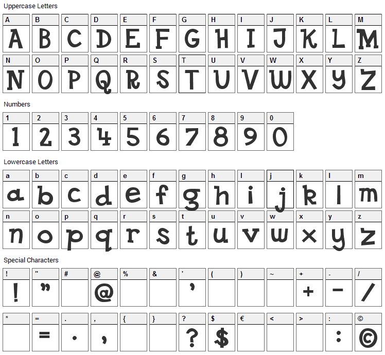 DS Goose Font Character Map