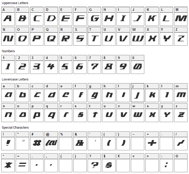 DS Man Font Character Map