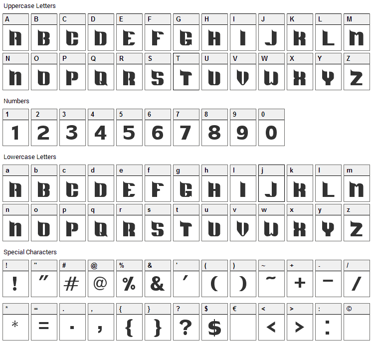 DS Metropolis Font Character Map