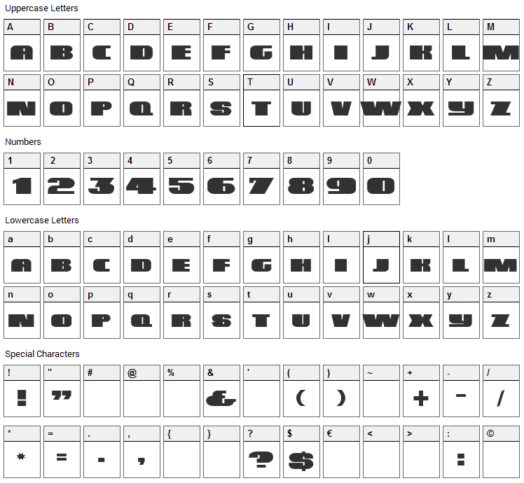 DS Poster Font Character Map