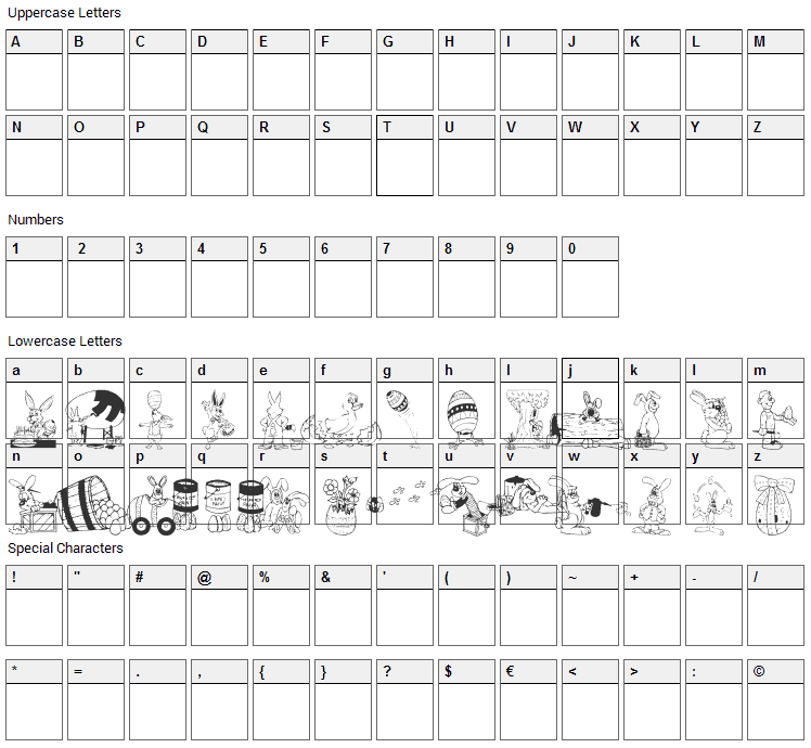 DT Hip Hop Font Character Map