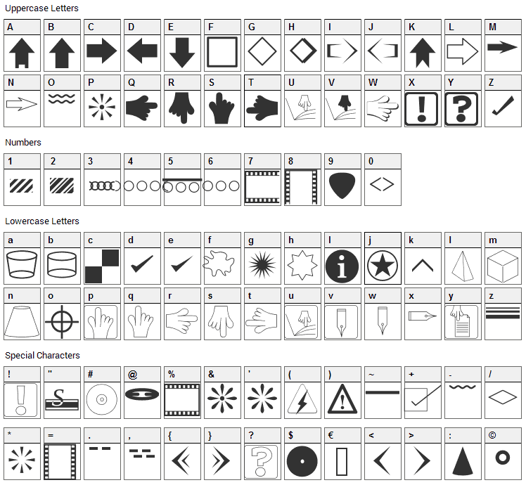 DTP Dingbats Font Character Map