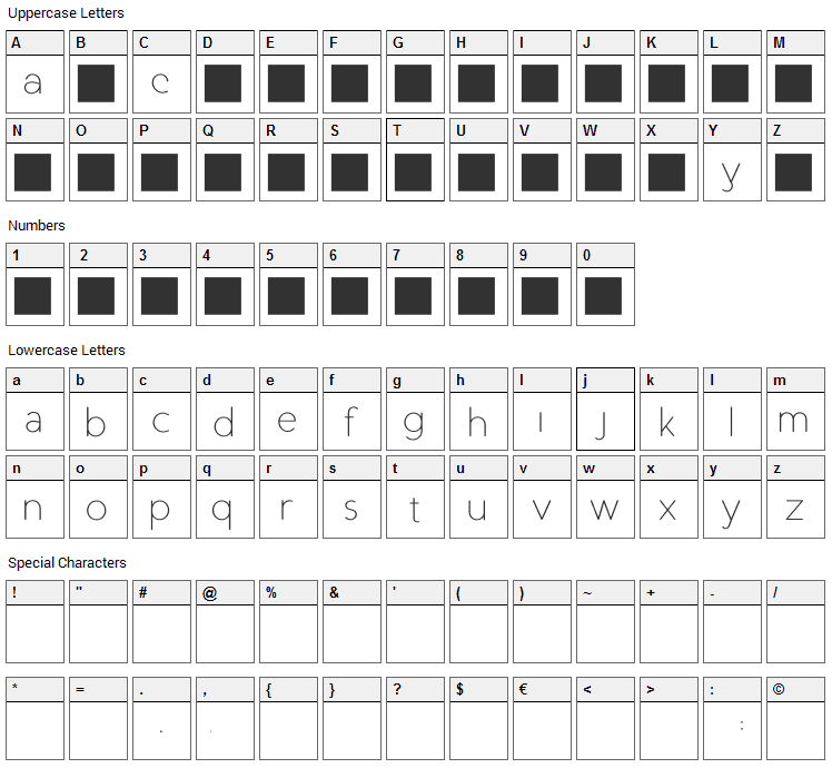 Duase Light Display Font Character Map