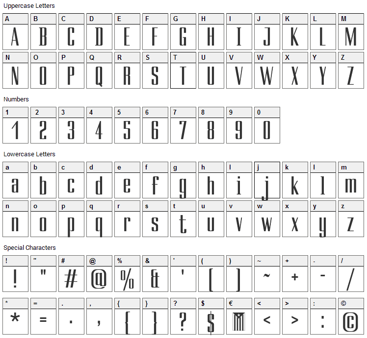 Ducados Font Character Map