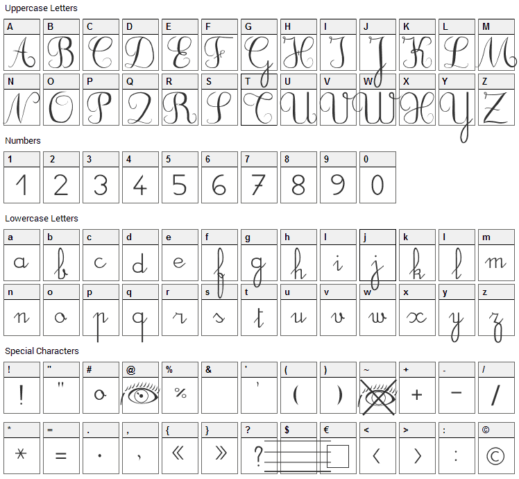 DuCahier Font Character Map