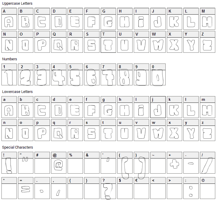 Dudu Font Character Map