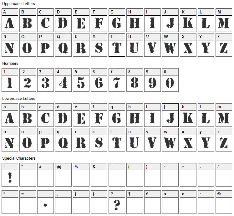 Due Date Font Character Map