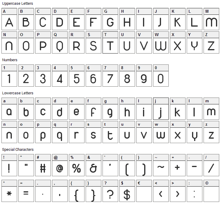 Duepuntozero Font Character Map