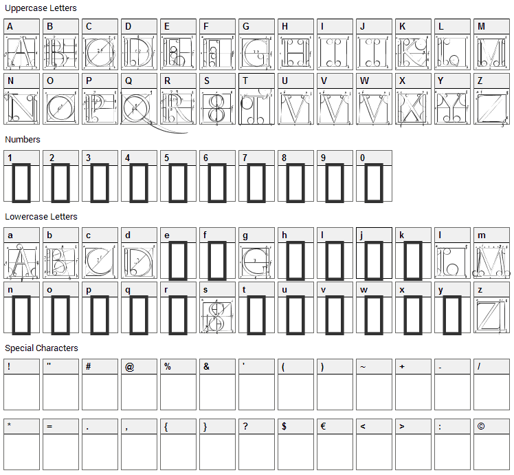 Duerer Latin Font Character Map