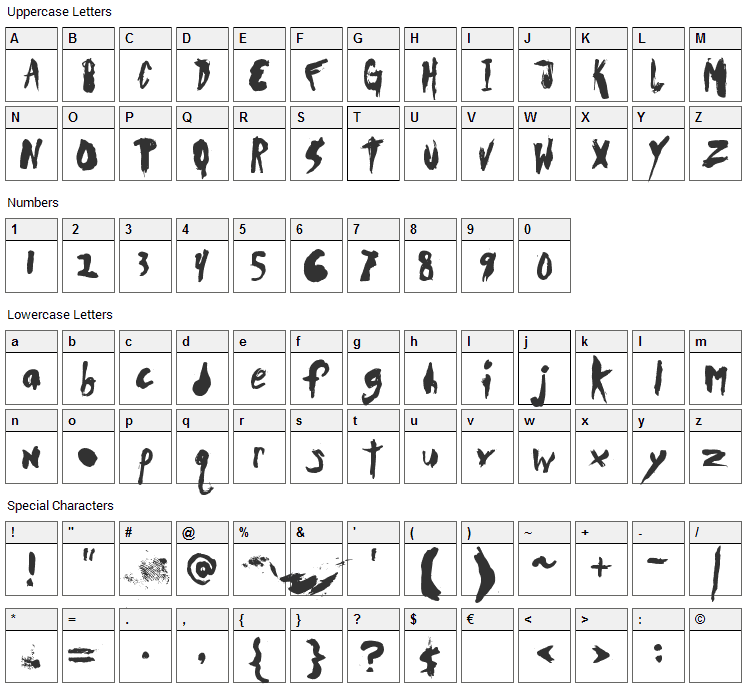 DuerTWOo Font Character Map