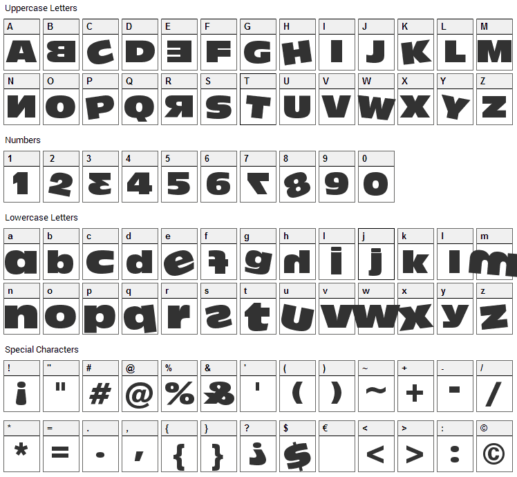 DumbAss Font Character Map
