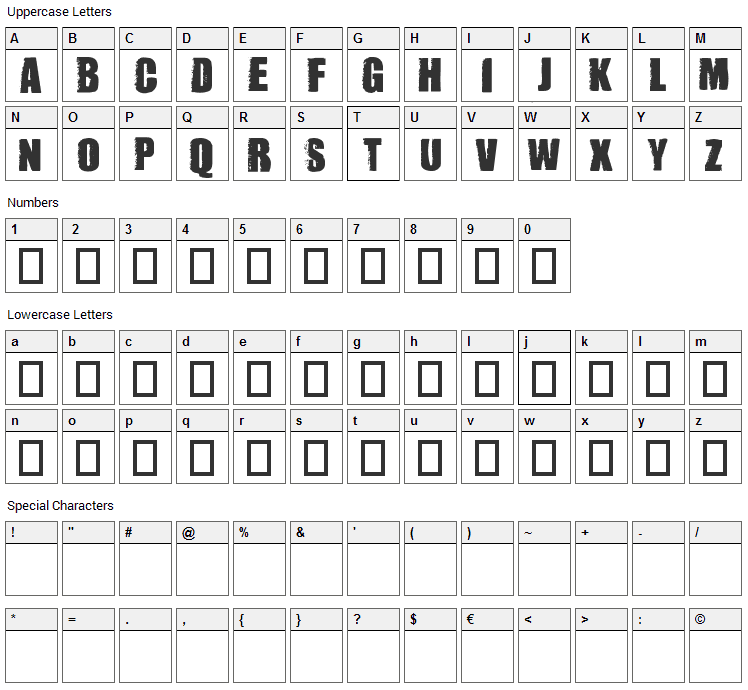 Dummy Font Character Map