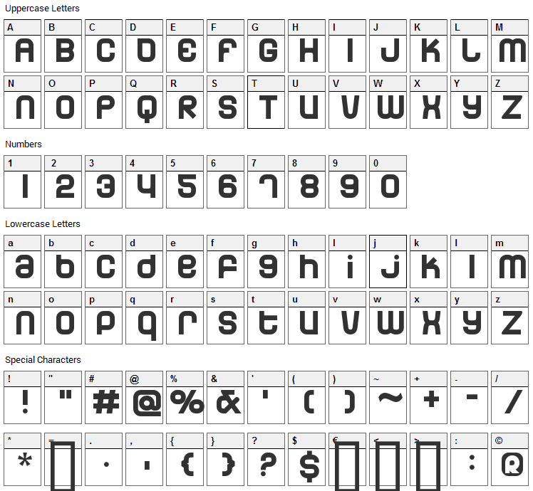 Dunebug Font Character Map