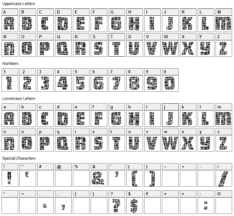 Dungeon Font Character Map