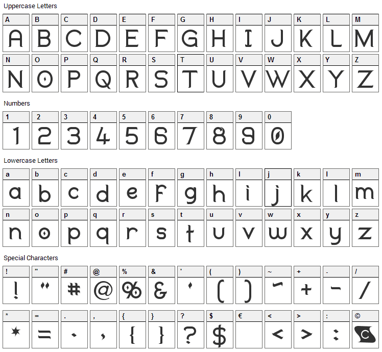 Duralith Font Character Map