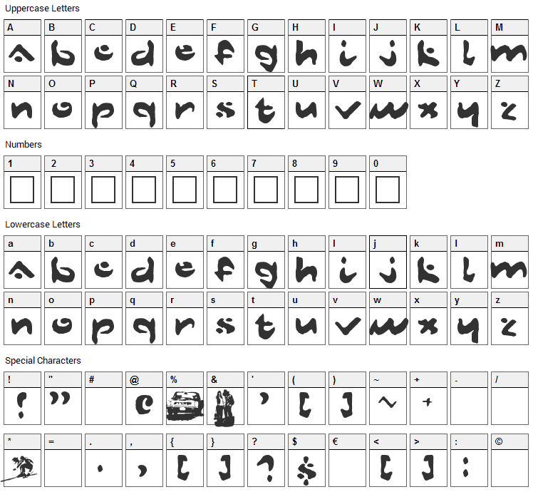 Dust Mites Font Character Map