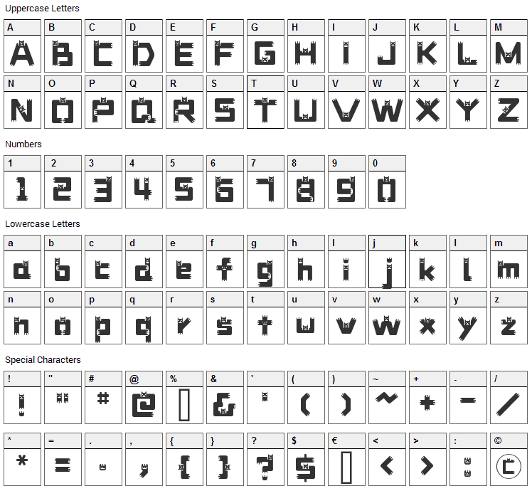 DustDemon Font Character Map