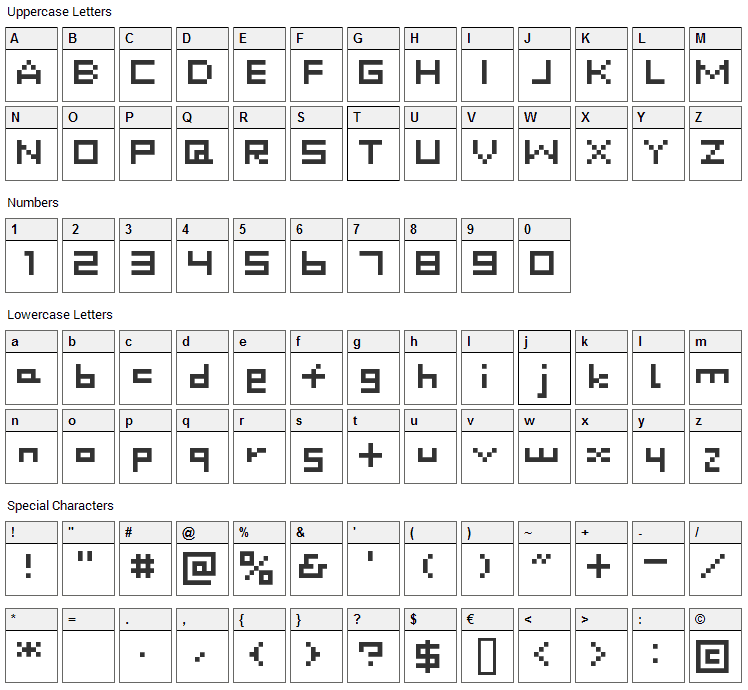 DustDot Font Character Map