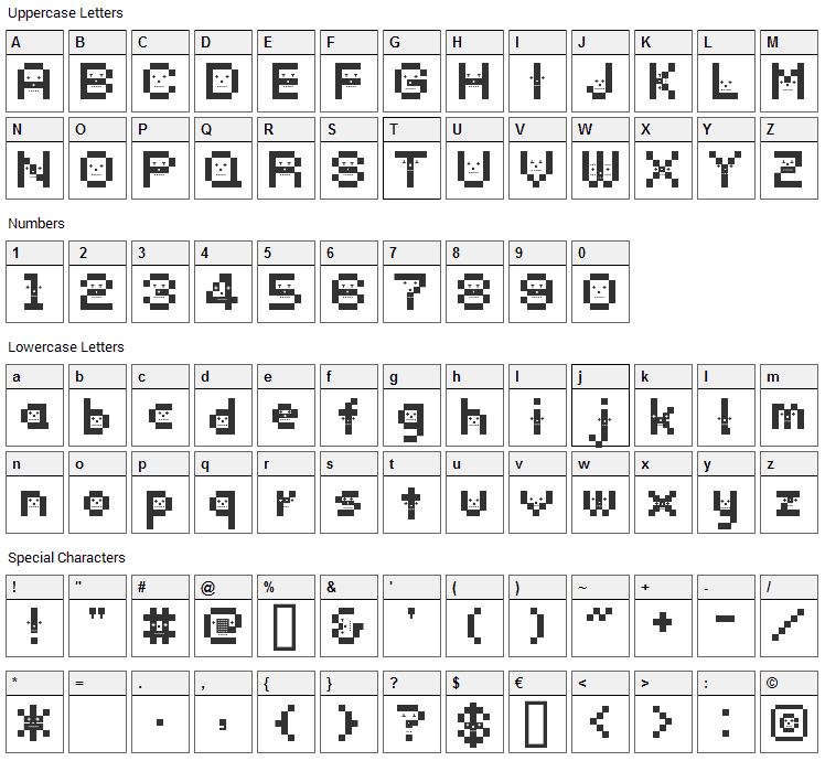 DustDotman Font Character Map