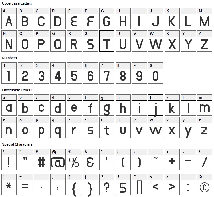 DustHome Font Character Map