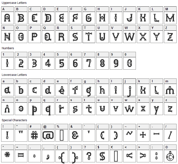 DustHomeMan Font Character Map